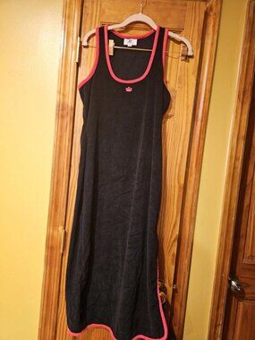 JUICY COUTURE Womens Terrycloth Maxi Dress Sz S Black Pink Side Slit and Crown